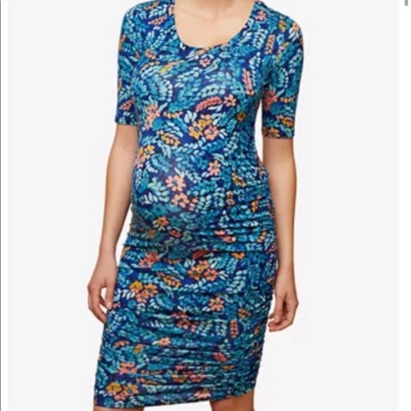 Motherhood Maternity Dresses & Skirts - 🥳4x HP!🥳 Motherhood Maternity Blue Floral Bodycon Dress Size Medium Stretchy